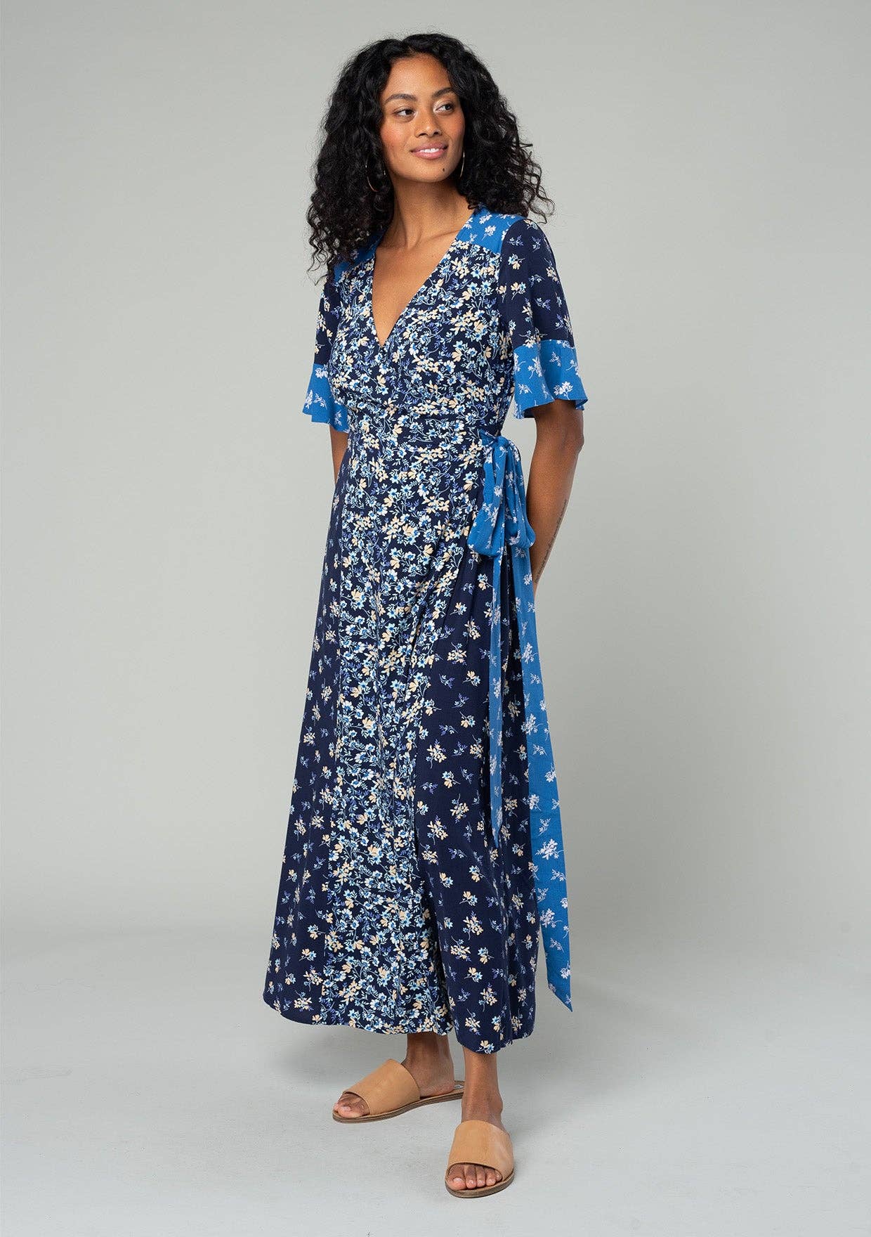 Floral Short Sleeve Wrap Maxi Dress