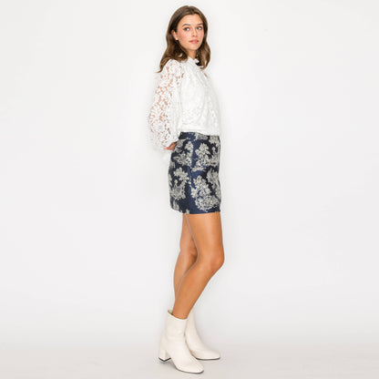 Toile jacquard pattern mini skirt