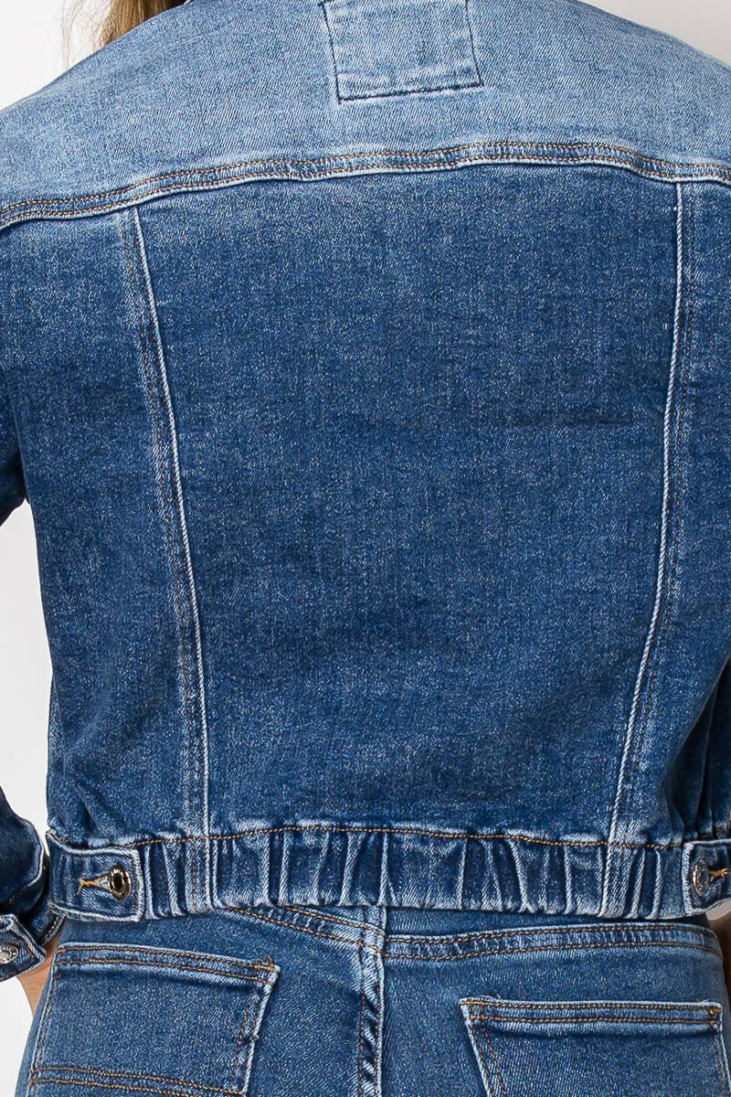 Nina Rossi Embellished medium blue denim jacket