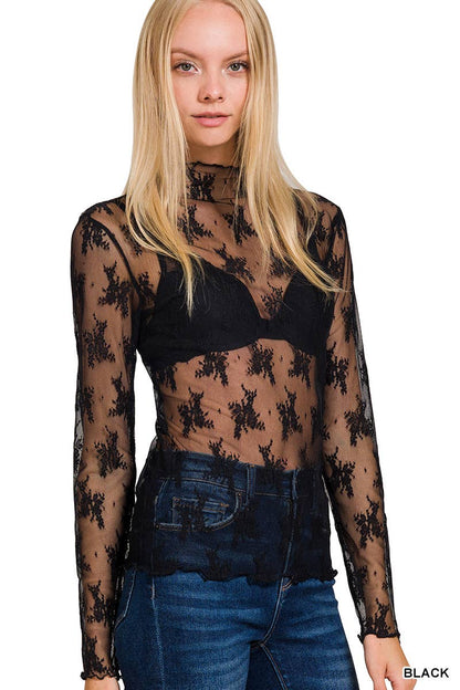 Lace See-through Layering Stretch Top