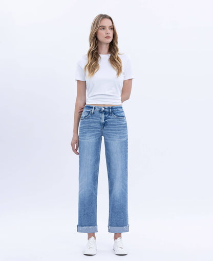 Flying Monkey- High Rise Cuffed Cropped Straight Jeans