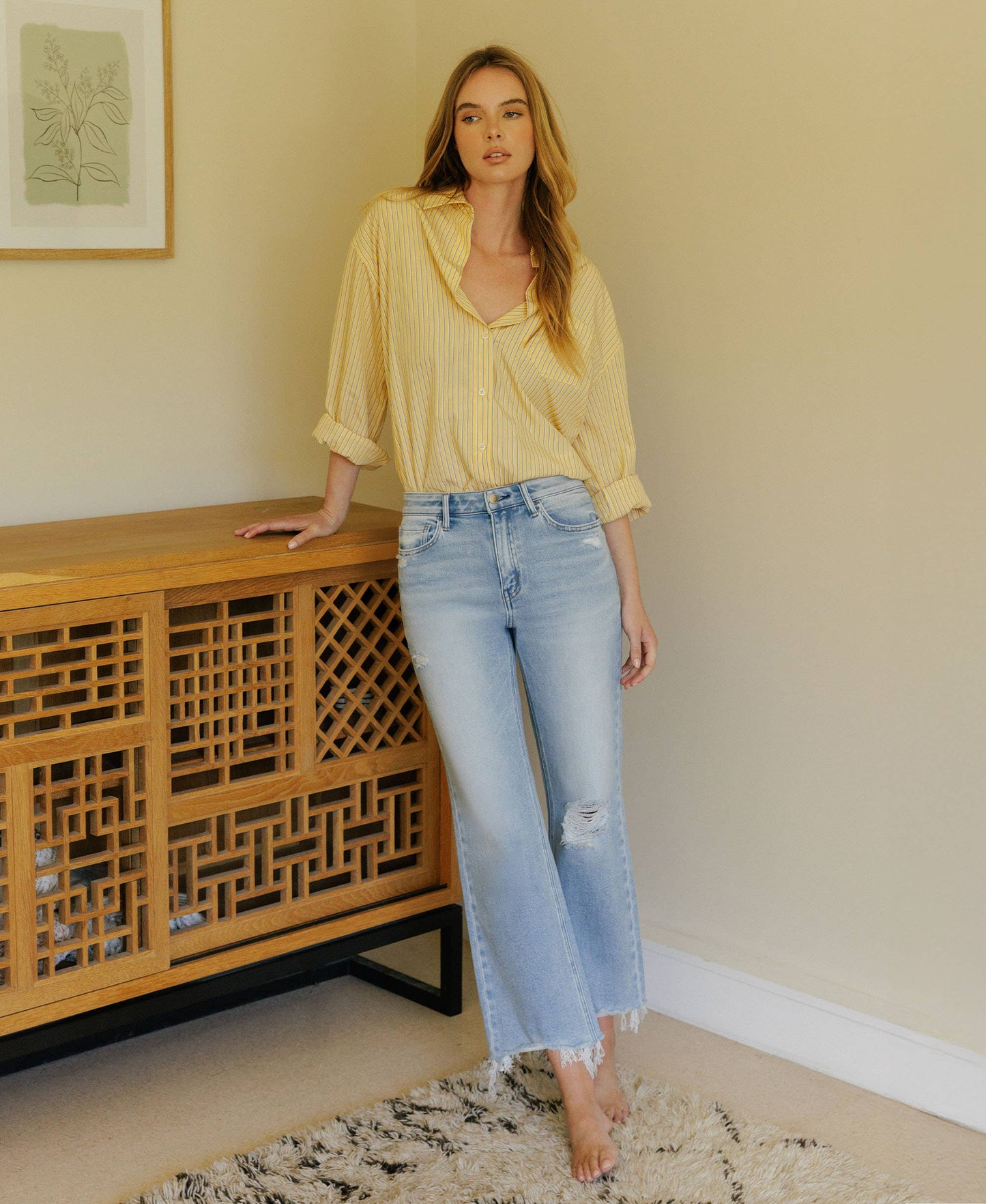 Flying Monkey - HIGH RISE DISTRESSED CROP SLIM WIDE JEANS