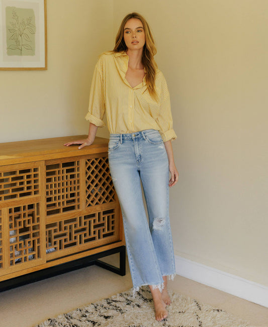 Flying Monkey - HIGH RISE DISTRESSED CROP SLIM WIDE JEANS