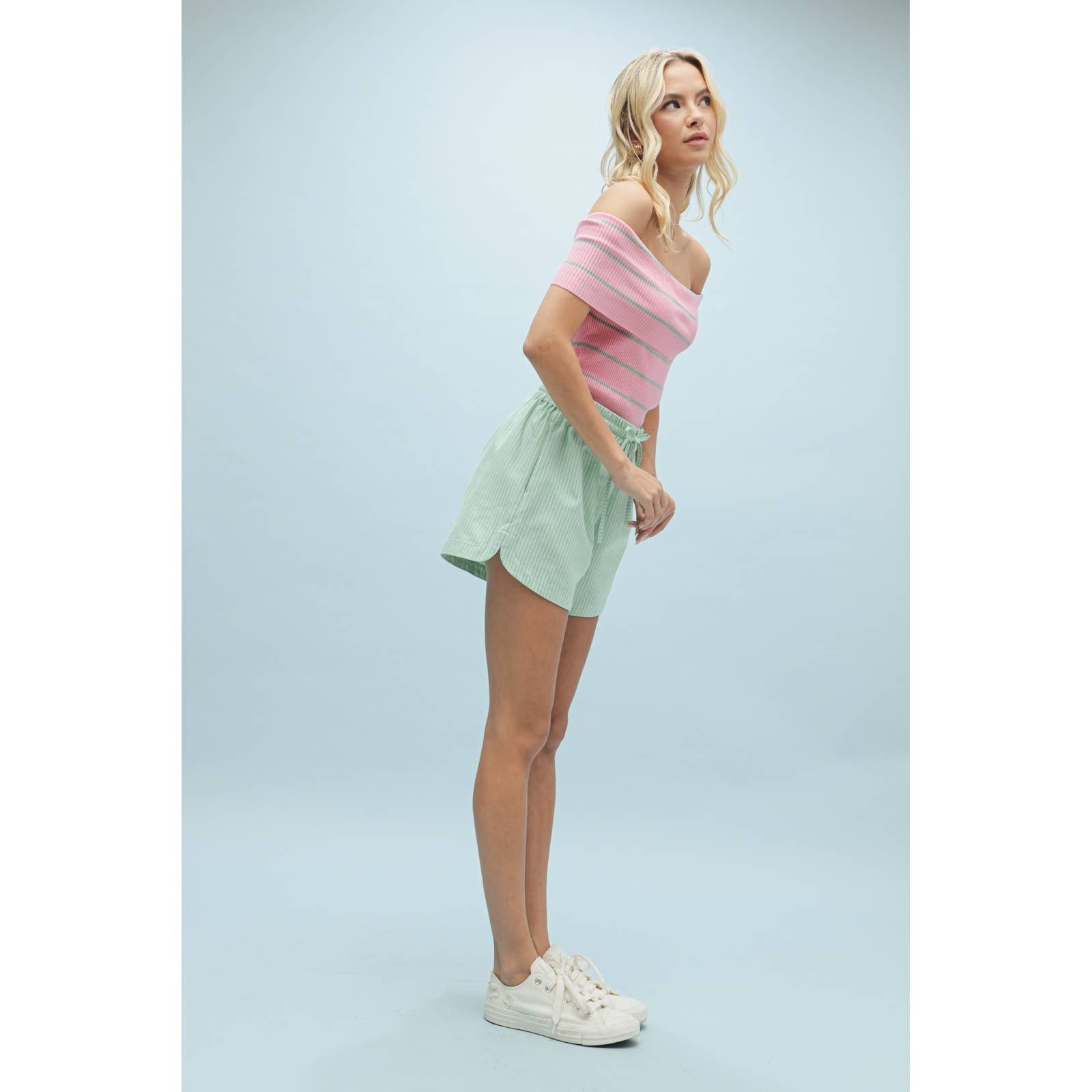Wishlist Pink stripe off the shoulder Sweater top