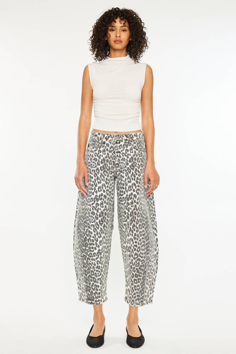 Kan Can USA- High Rise Leopard Horseshoe Jeans
