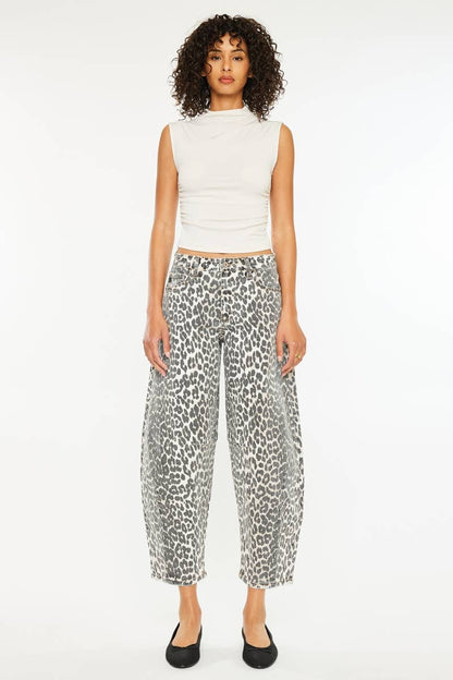Kan Can USA- High Rise Leopard Horseshoe Jeans