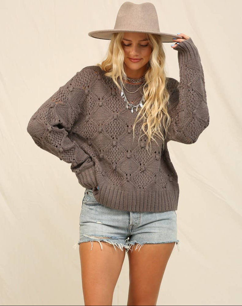 Crewneck Sweater Airy Open Stitching