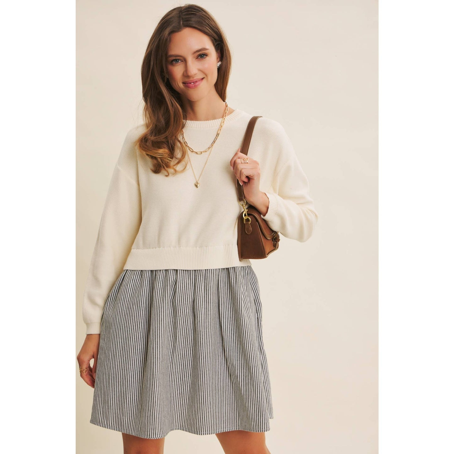 EASY COFFEE DATE BACK RIBBON MINI SWEATER DRESS