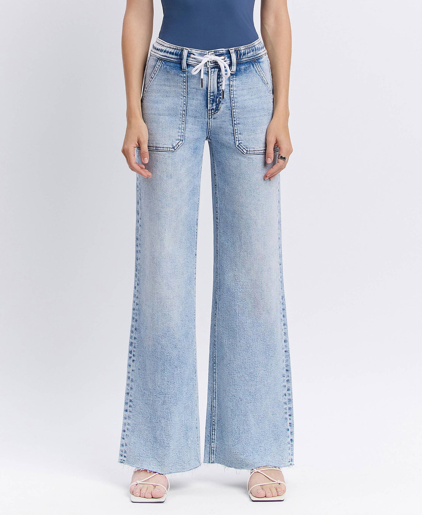 Flying Monkey- High Rise Drawstring Waistband Wide Leg Jeans