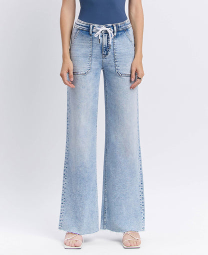 Flying Monkey- High Rise Drawstring Waistband Wide Leg Jeans