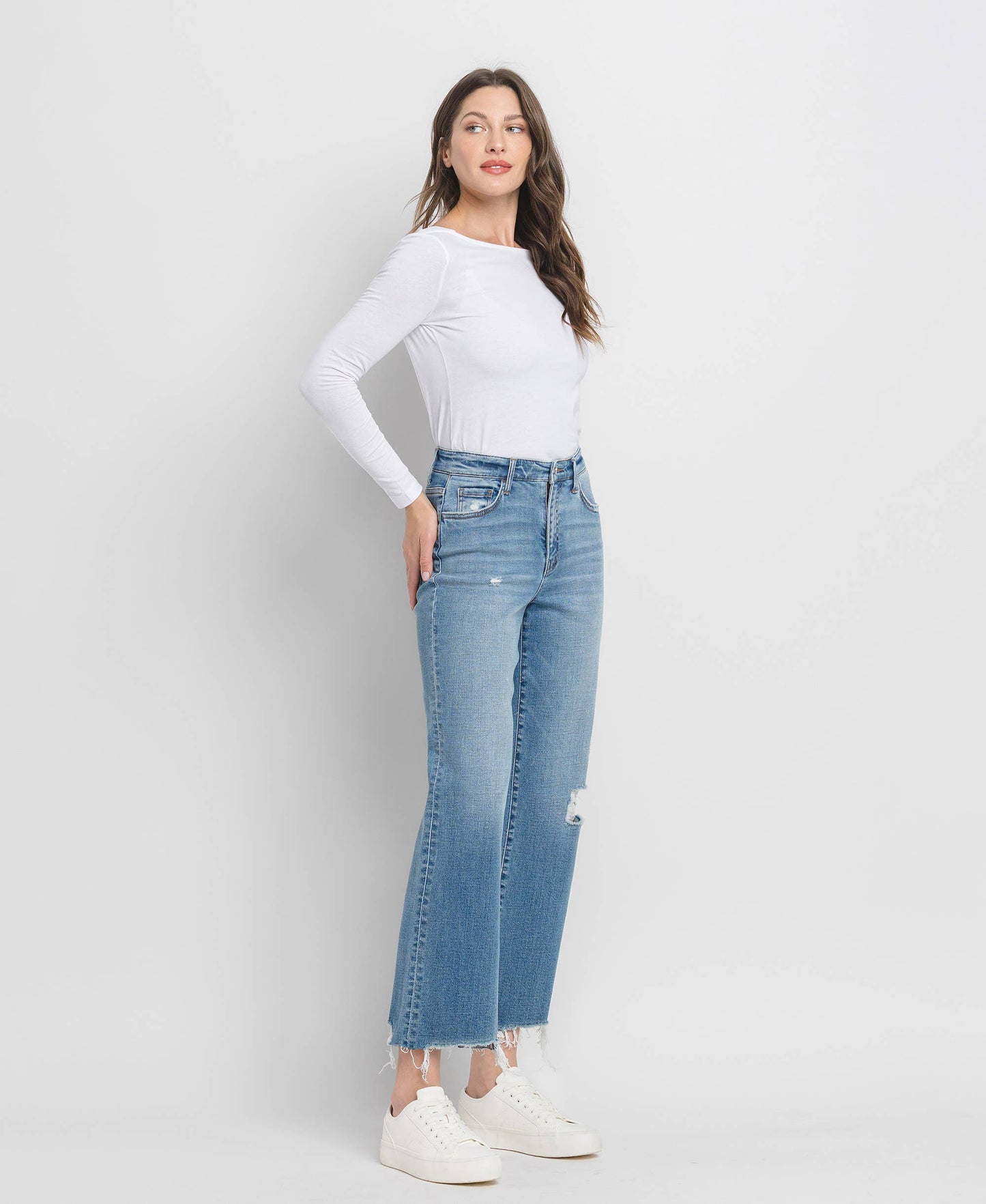 Flying Monkey - HIGH RISE DISTRESSED SLIM WIDE JEANS