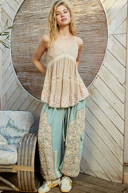 V-neck sleeveless floral print contrast tunic top SALE