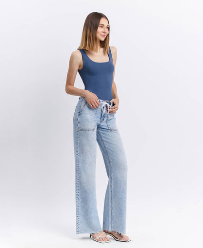 Flying Monkey- High Rise Drawstring Waistband Wide Leg Jeans