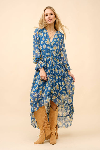 Chiffon Tiered High Low Maxi Dress