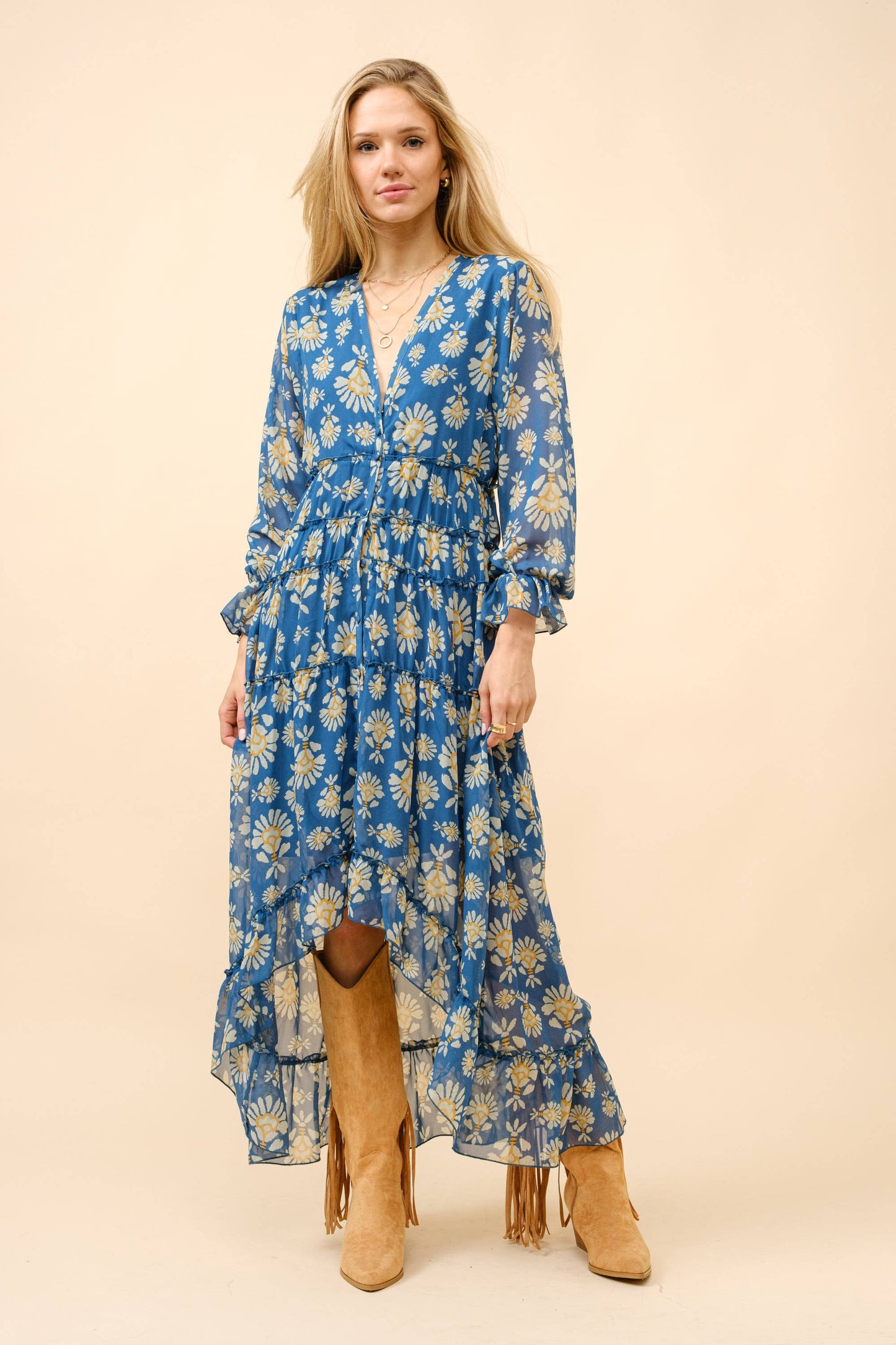 Chiffon Tiered High Low Maxi Dress