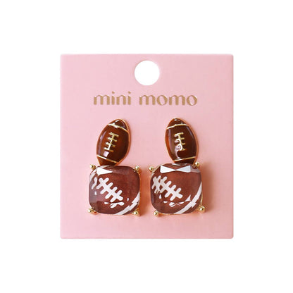 Sports Earrings Game Day Cushion Square Studs Set - Football