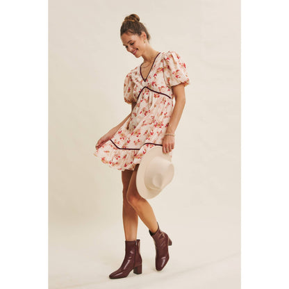 DARLING BUBBLE SLEEVED MINI DRESS WITH CONTRAST BOW