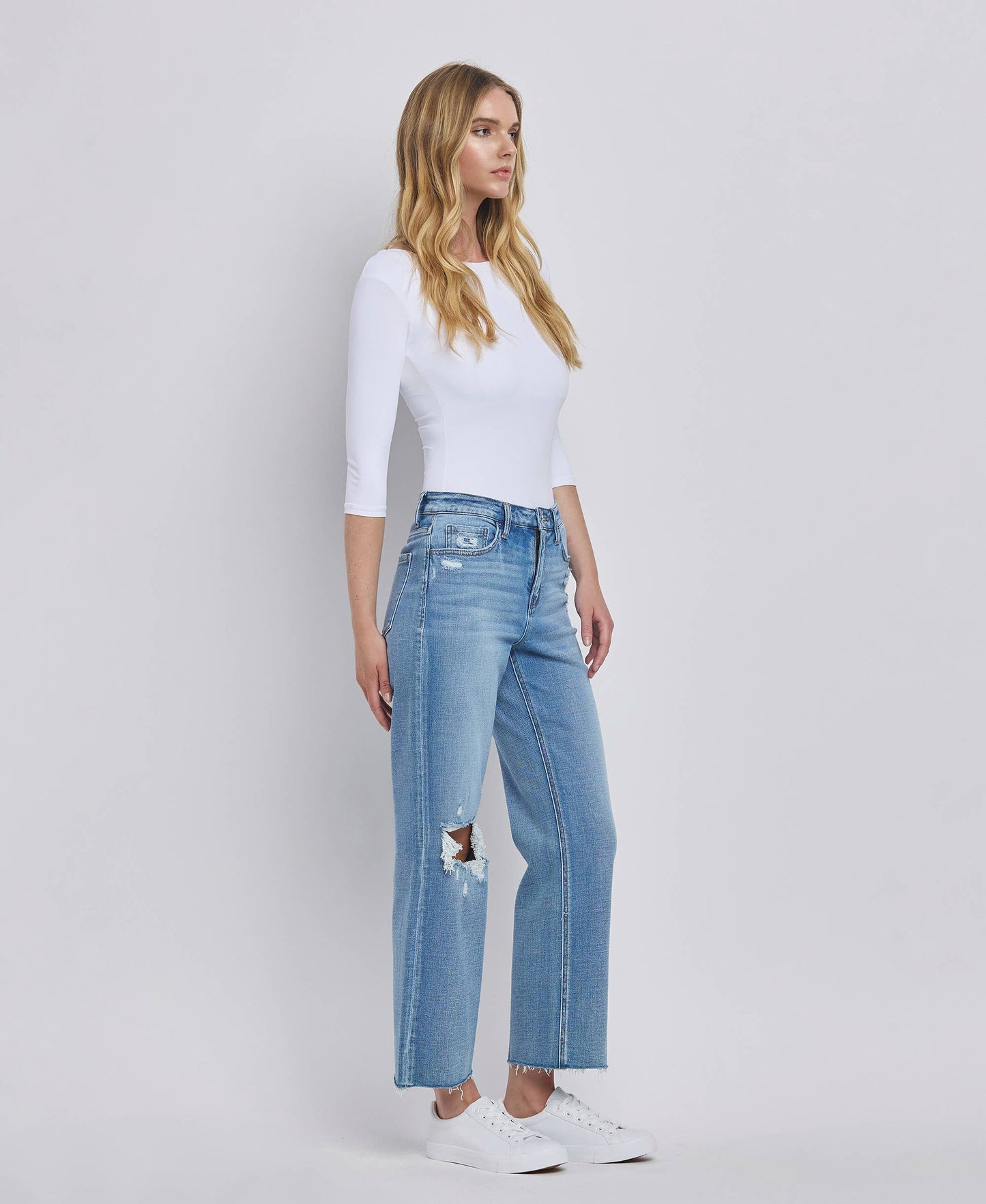 Flying Monkey- HIGH RISE CROP SLIM WIDE JEANS