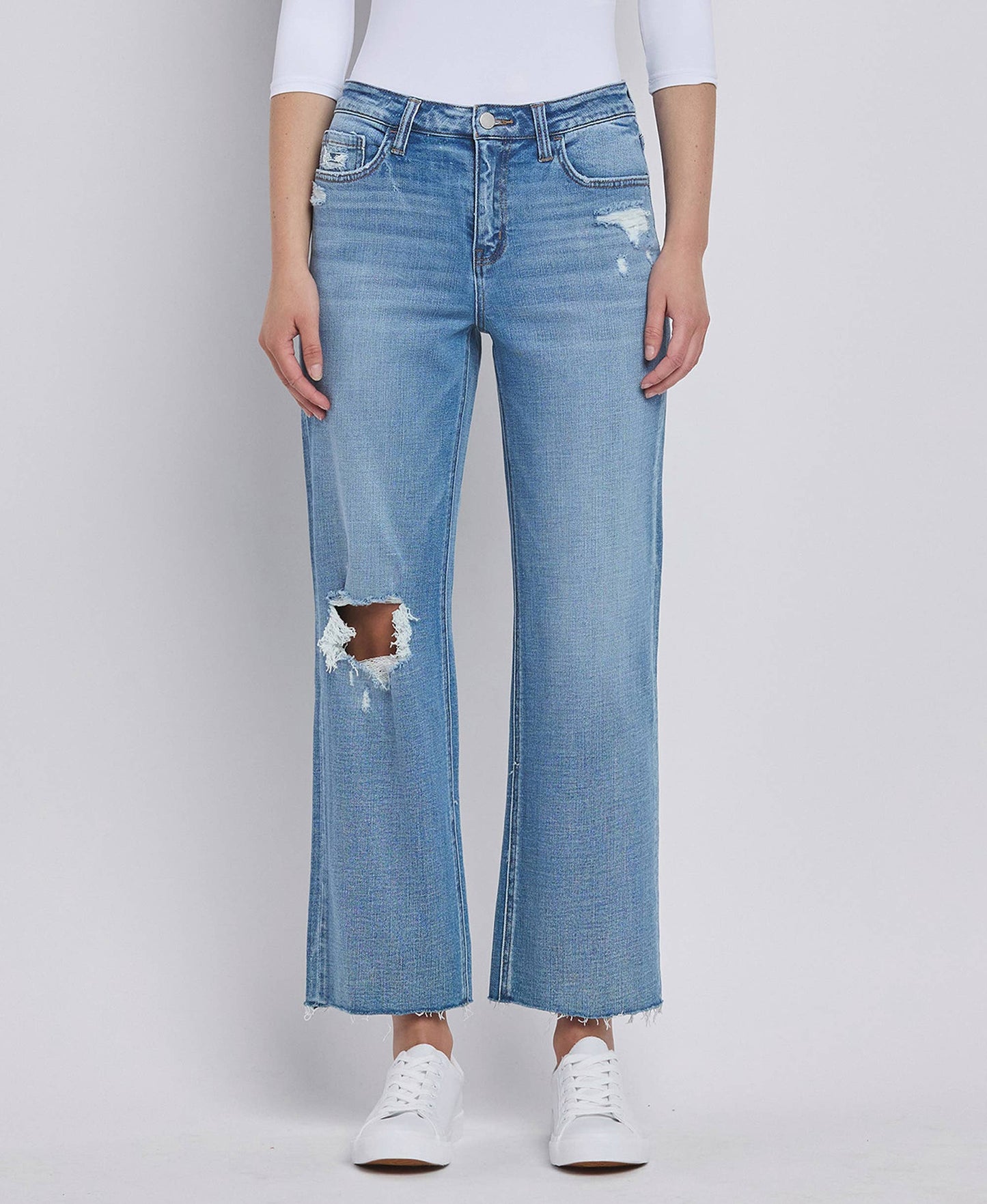 Flying Monkey- HIGH RISE CROP SLIM WIDE JEANS