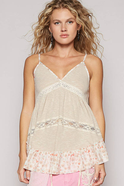 V-neck sleeveless floral print contrast tunic top SALE