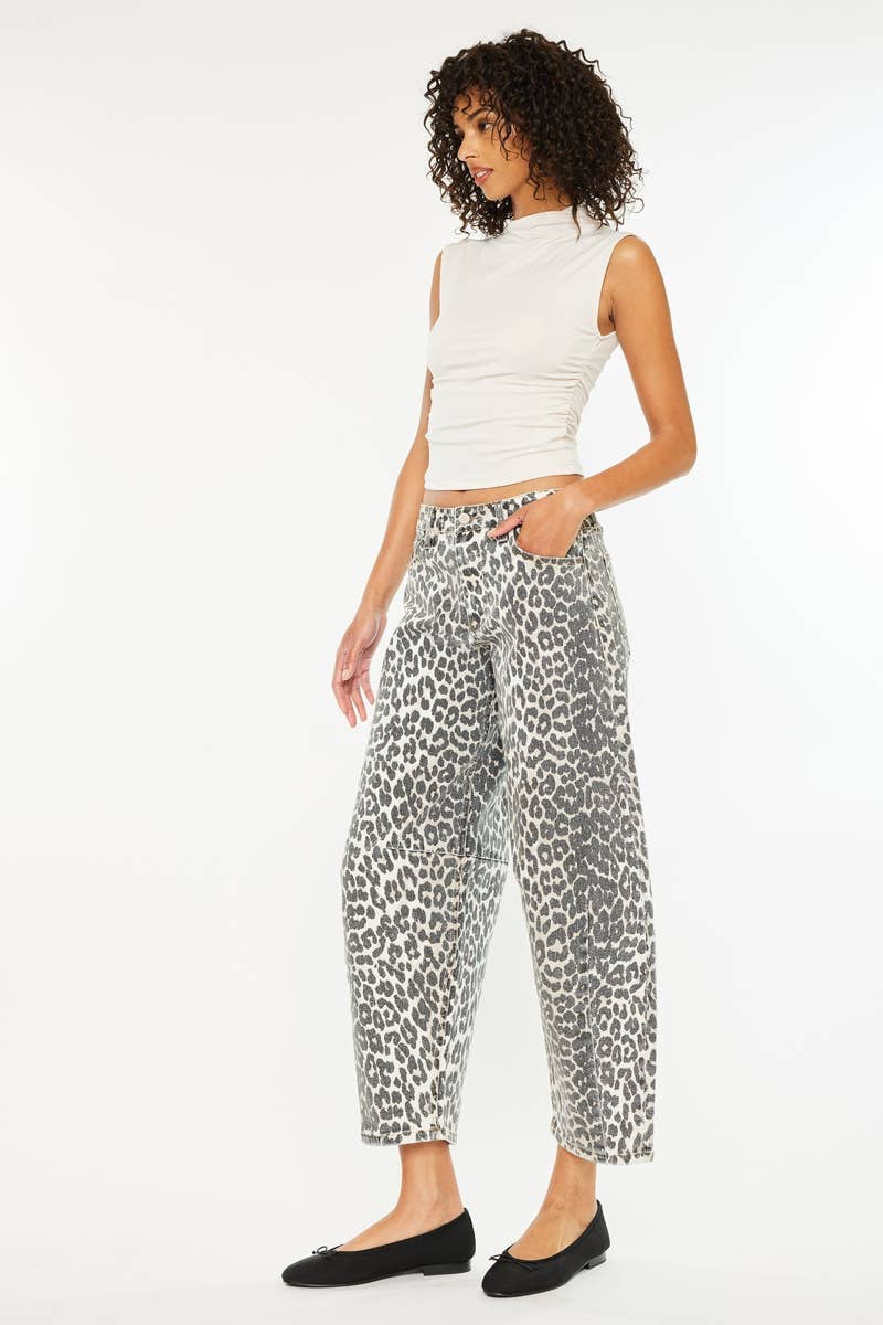 Kan Can USA- High Rise Leopard Horseshoe Jeans