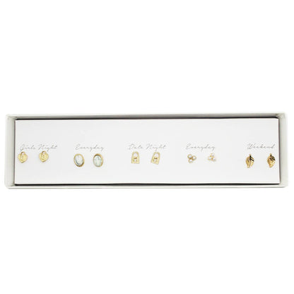 5 Pairs Multi-Designed Stud Earrings Set Gift Box