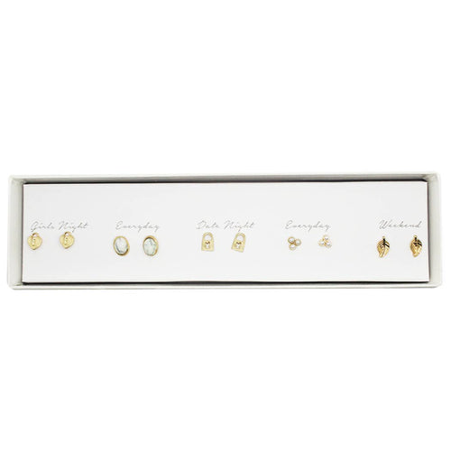 5 Pairs Multi-Designed Stud Earrings Set Gift Box