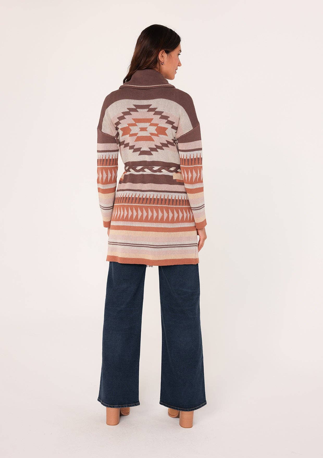 Aztec Sweater Cardigan With Braided Belt