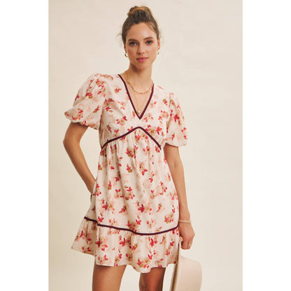 DARLING BUBBLE SLEEVED MINI DRESS WITH CONTRAST BOW