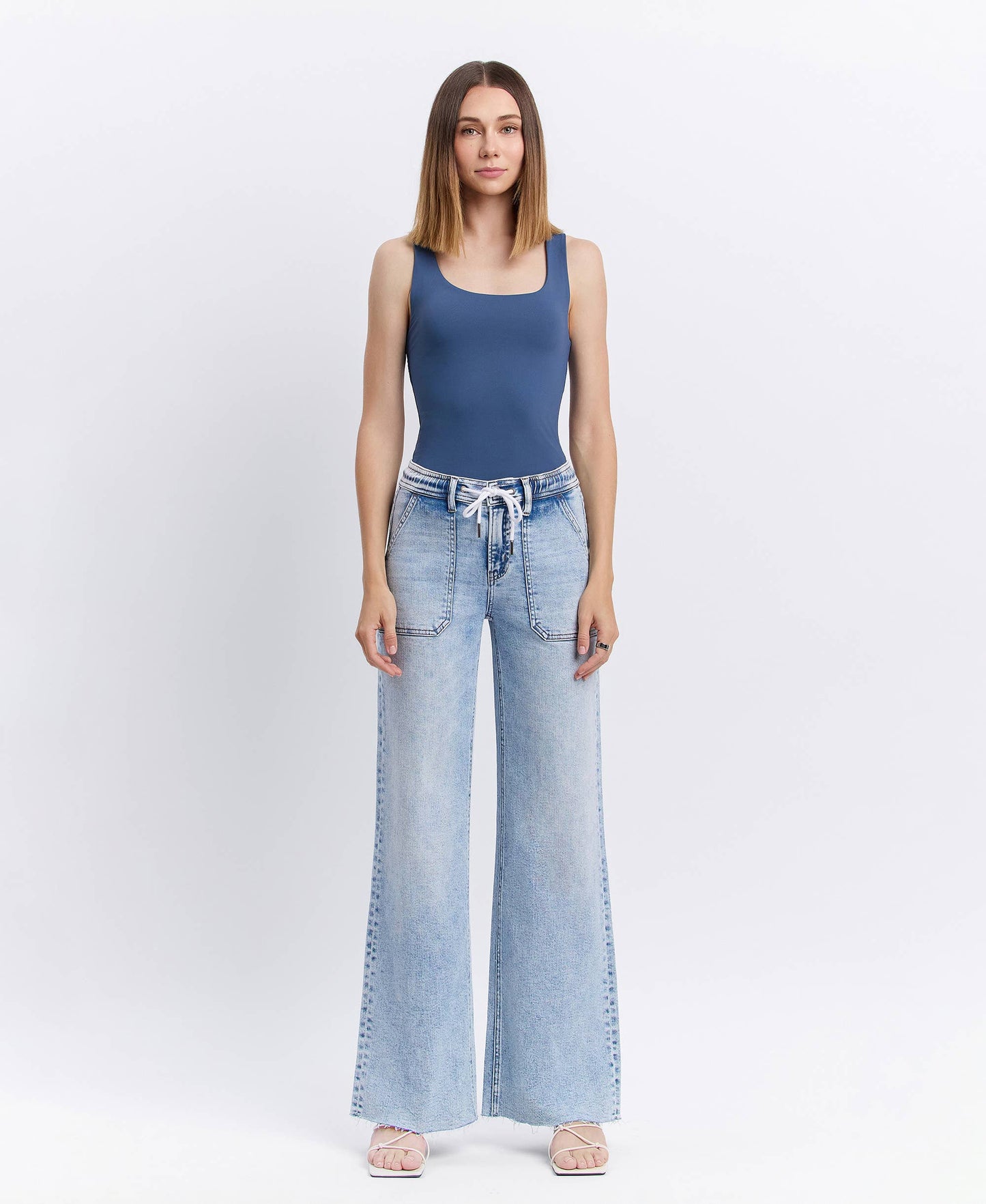 Flying Monkey- High Rise Drawstring Waistband Wide Leg Jeans