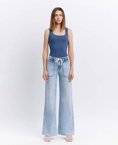 Flying Monkey- High Rise Drawstring Waistband Wide Leg Jeans