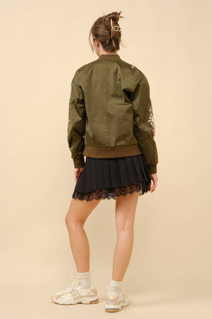 22872J - Jeweled Embellished Bomber Jacket