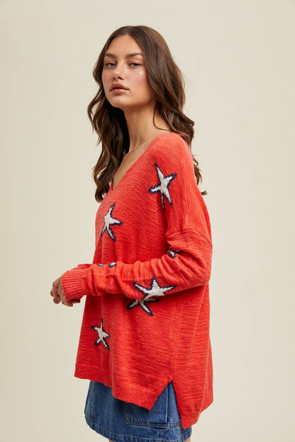 STAR PATTERN LIGHTWEIGHT SWEATER / WL24-9293