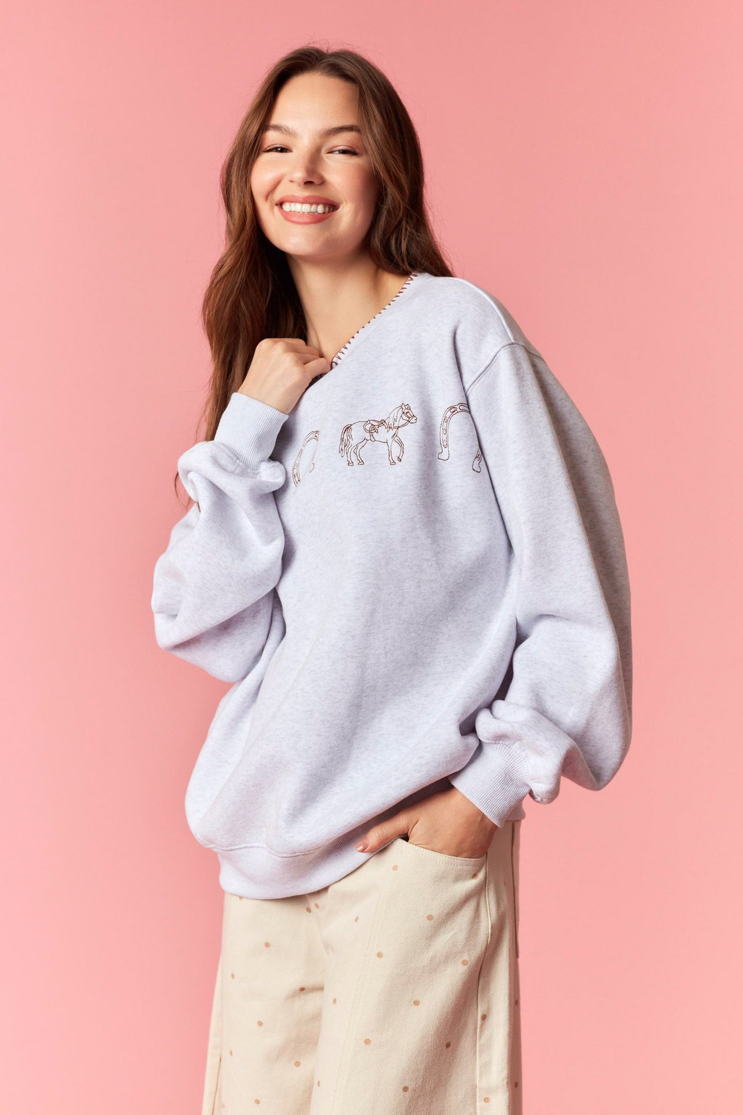 Peach Love Horseshoe Stitch sweatshirt