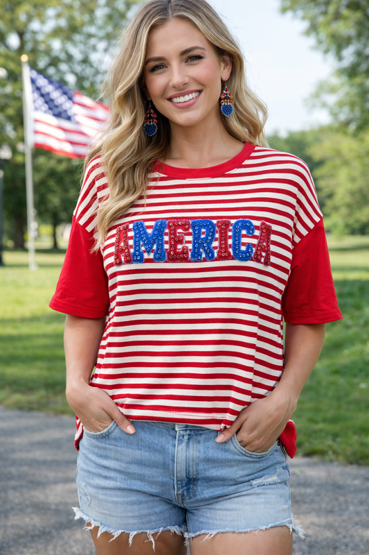 Peach Love "America" Towel and Rhinestone Embo t-shirt