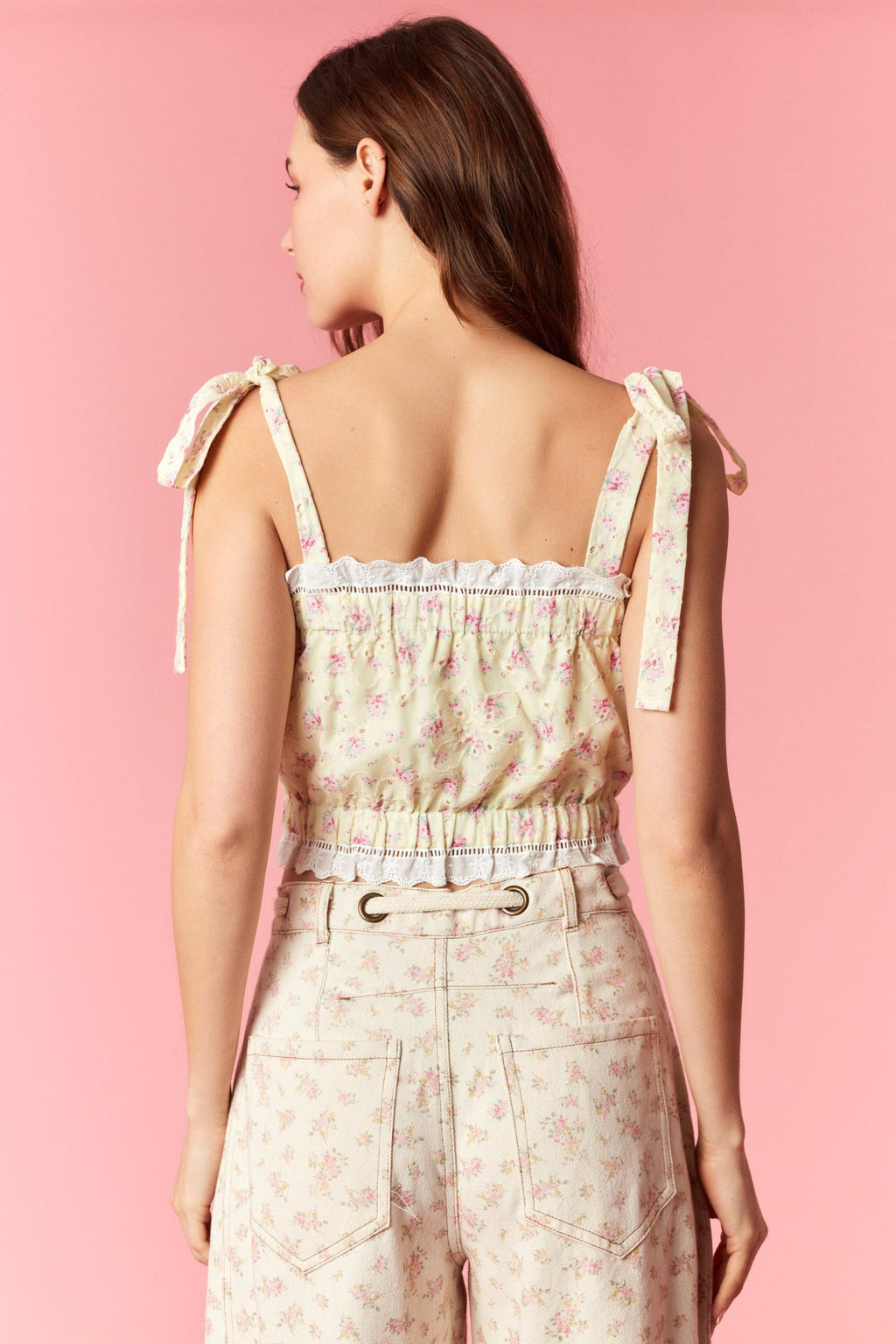 Anna B Yellow Lace Floral Crop